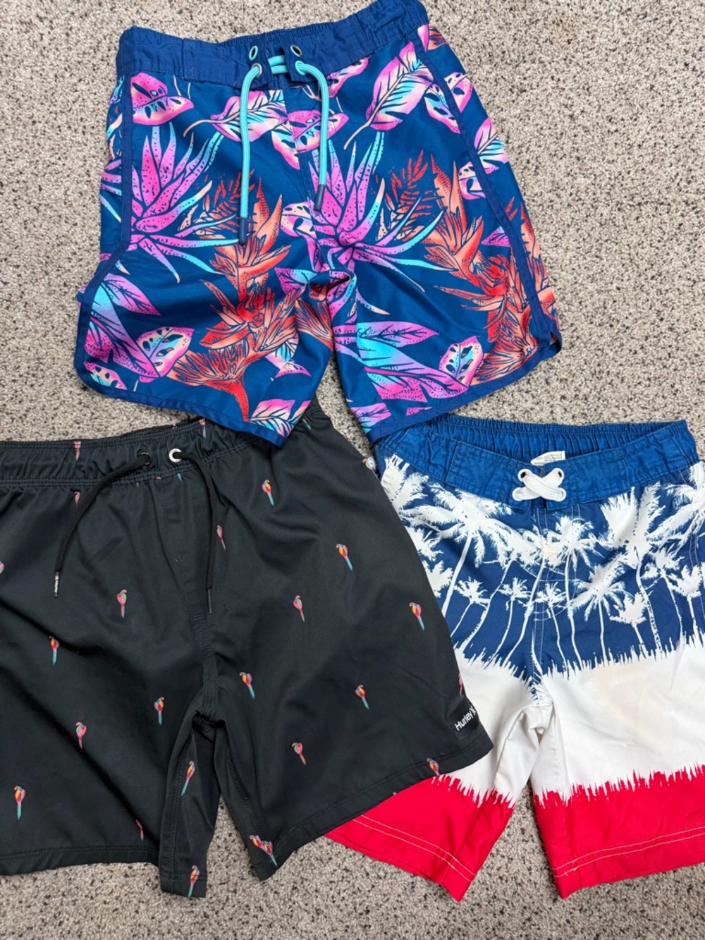 Tropical Print Swim Shorts - Blue & Pink